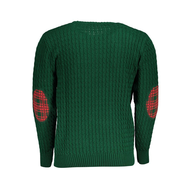 Twist-Knit Green Crew Neck Sweater