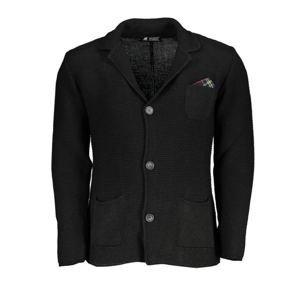 Elegante cardigan nero con sottile dettaglio del logo