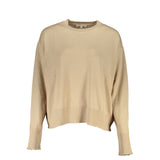 Chic Beige Crew Neck -Pullover mit Kontrastdetails