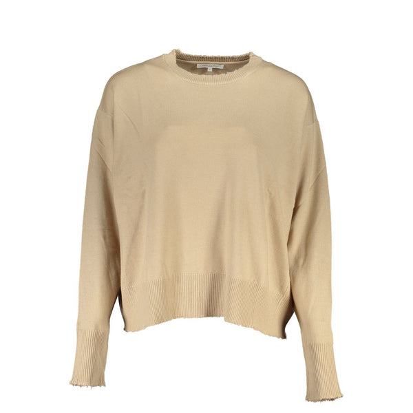 Pull à cou à l'équipage beige chic avec des détails de contraste