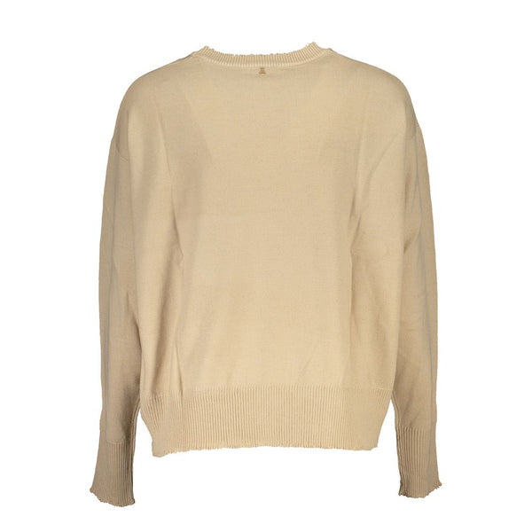 Maglione chic beige dell'equipaggio beige con dettagli di contrasto