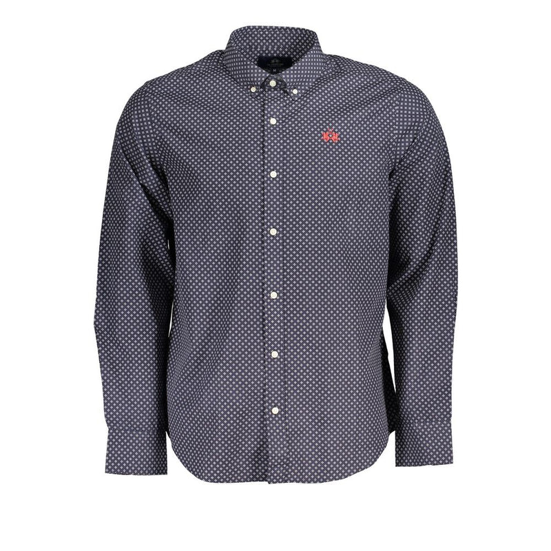 Chemise en coton à bouton bleu avec broderie