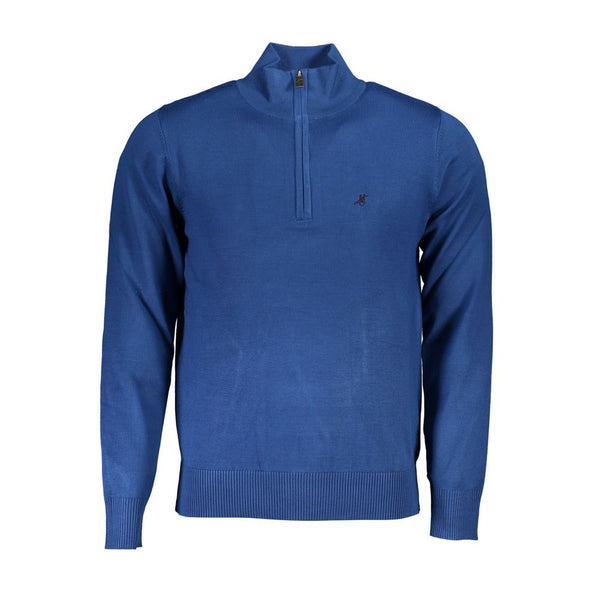 Elegante maglione blu ricamato a mezza zip