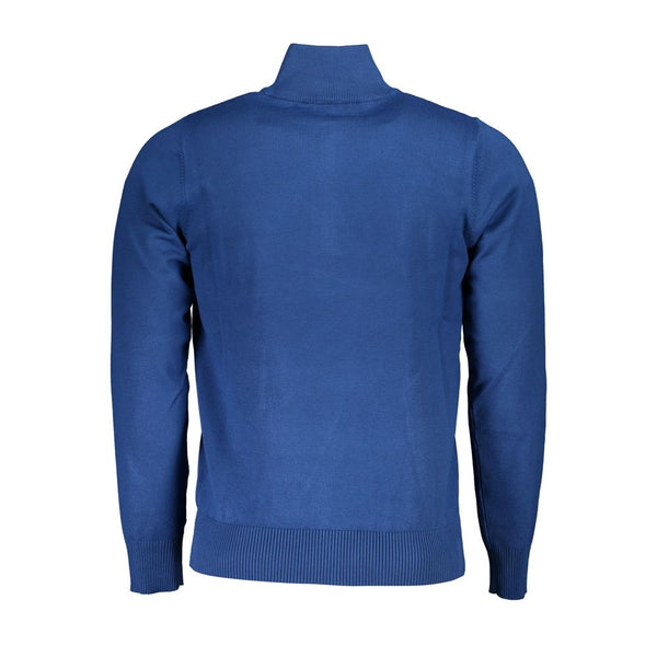 Elegante maglione blu ricamato a mezza zip