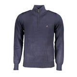 Elegant Half-Zip Blue Sweater with Embroidered Logo