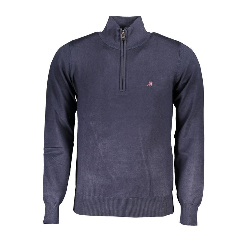 Eleganter halb-rip-blauer Pullover mit bestickten Logo