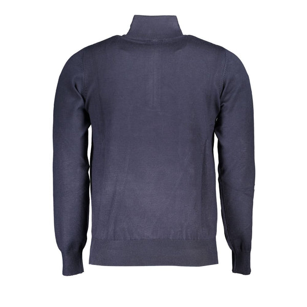 Elegante maglione blu a mezza zip con logo ricamato