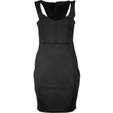 Chic Black Contrict Detal Dress με ευρύ λαιμόκο