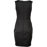 Chic Black Contrict Detal Dress με ευρύ λαιμόκο