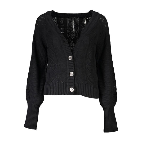 Elegante cardigan nero a maniche lunghe con dettagli a contrasto