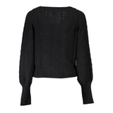 Elegante cardigan nero a maniche lunghe con dettagli a contrasto