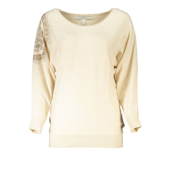 Pull à cou de l'équipage en strass beige