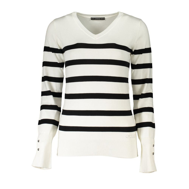 Maglione a strisce a V chic con ricamo a logo