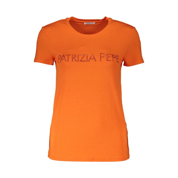 Elegantes orangefarbenes Strass -T -Shirt