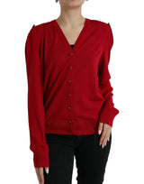 Elegante rote V-Ausck-Woll-Strickjacke mit V-Ausschnitt