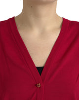 Cardigan de lana rojo con cuello en V rojo