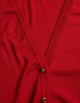 Elegante rote V-Ausck-Woll-Strickjacke mit V-Ausschnitt