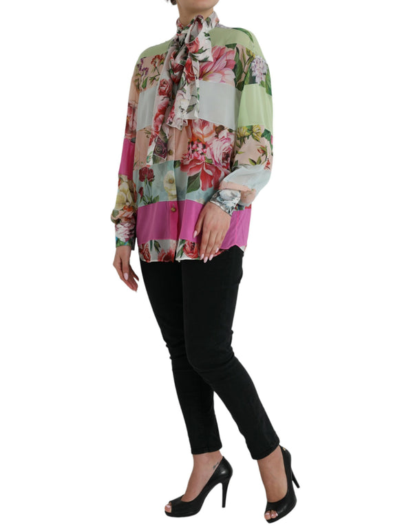 Elegant Multicolor Silk Blend Long Sleeve Top