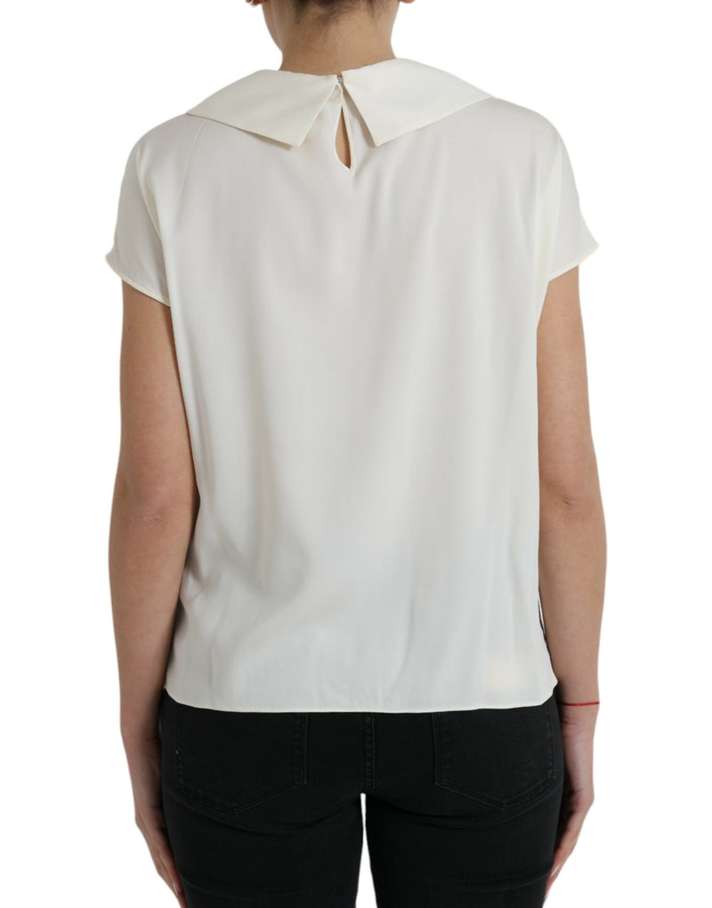 Blusa di seta in pizzo elegante bianco fuori bianco