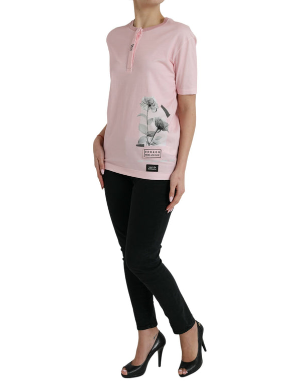 Chic Pink Blumen Baumwoll -T -Shirt