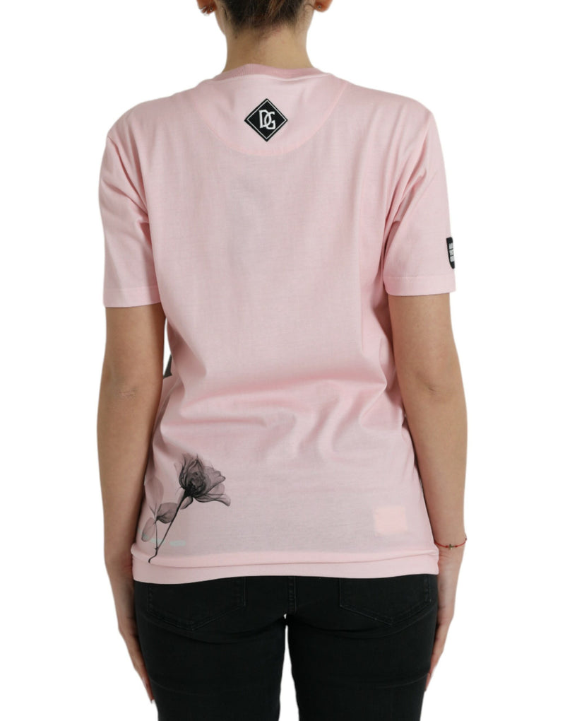 Chic Pink Blumen Baumwoll -T -Shirt