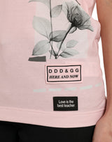 Chic Pink Blumen Baumwoll -T -Shirt