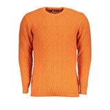 Orange Diamond Pattern Crew Neck Sweater