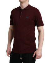 Elegante kastanienbraune Baumwollmischung Polo -T -Shirt