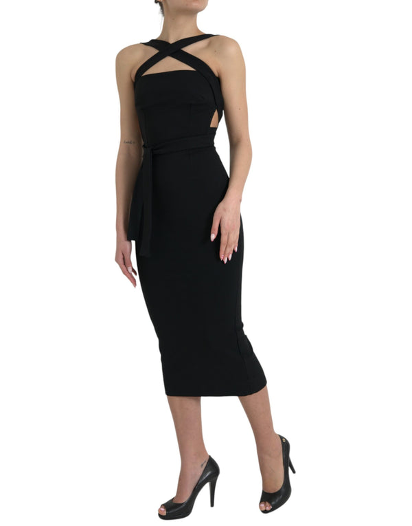 Elegante abito midi Halter a guaina nera