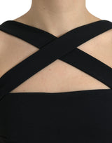 Élégant robe midi licou de gaine noire