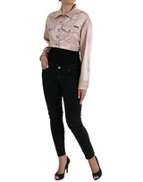 Elegante rosa geschnittene Jeansjacke