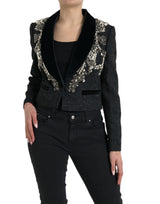 Elegante chaqueta de abrigo negro adornado