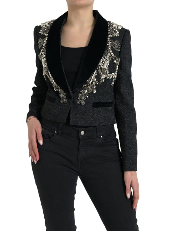 Elegant Embellished Black Overcoat Jacket