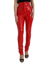 Pantalon maigre de taille haute rouge