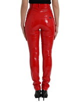 Pantalon maigre de taille haute rouge