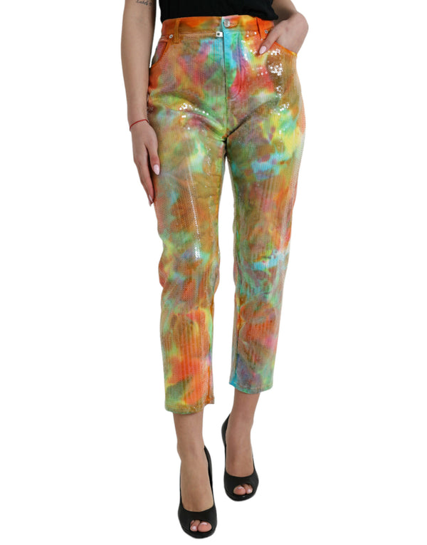 Pantalon à taille haute multicolore