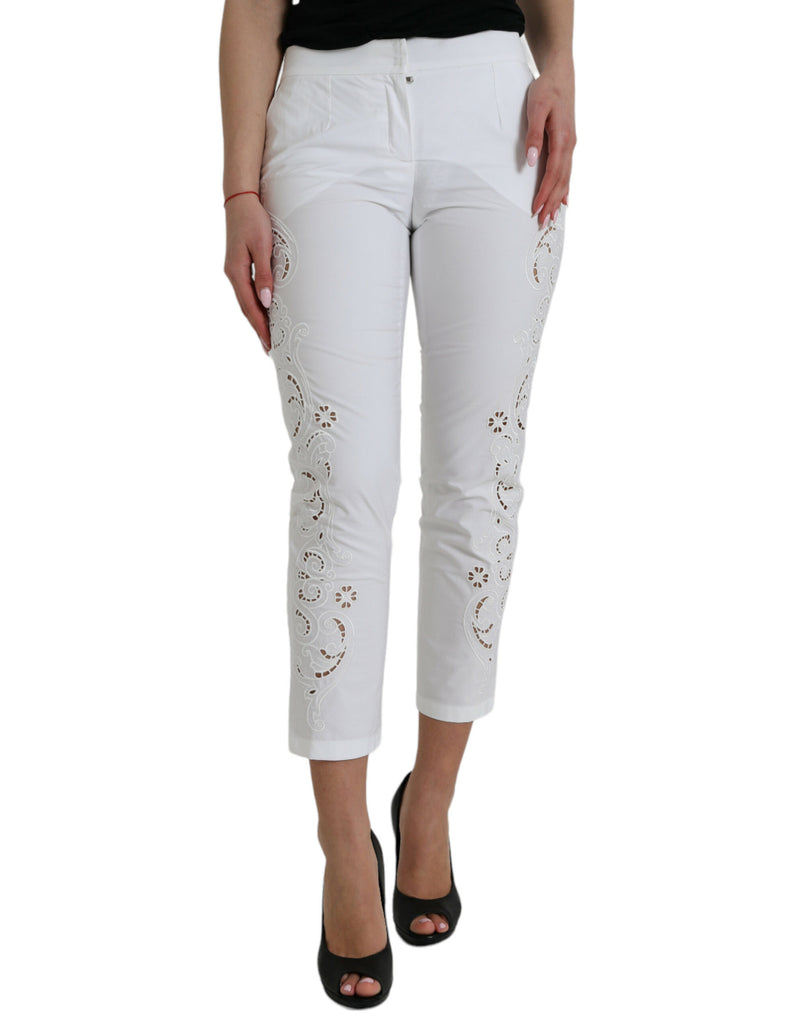 Élégant pantalon de taille moyenne effilée blanc