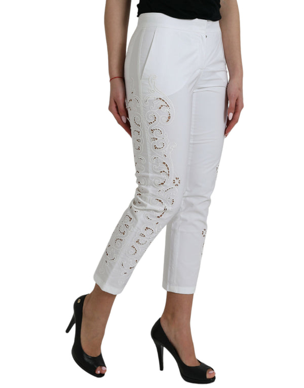 Elegantes pantalones de cintura media cónica blanca