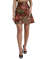 Maroon Floral Jacquard Mini φούστα