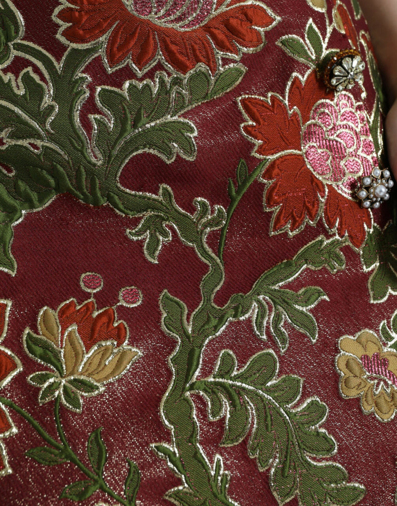 Maroon Floral Jacquard Mini φούστα