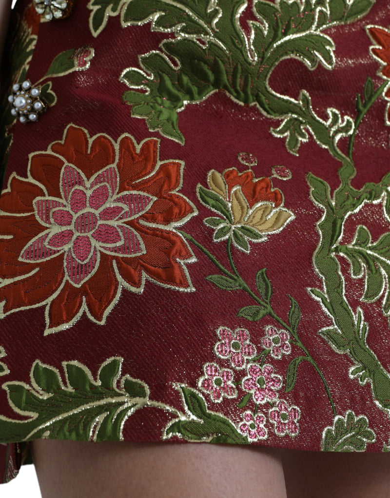 Mini jupe de Jacquard Floral Maroon Floral