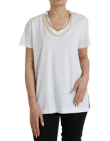 T-shirt en coton blanc élégant avec détail de collier