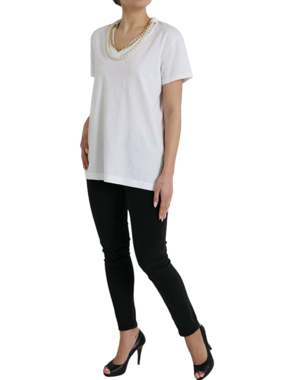 T-shirt en coton blanc élégant avec détail de collier