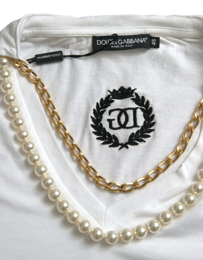 T-shirt en coton blanc élégant avec détail de collier