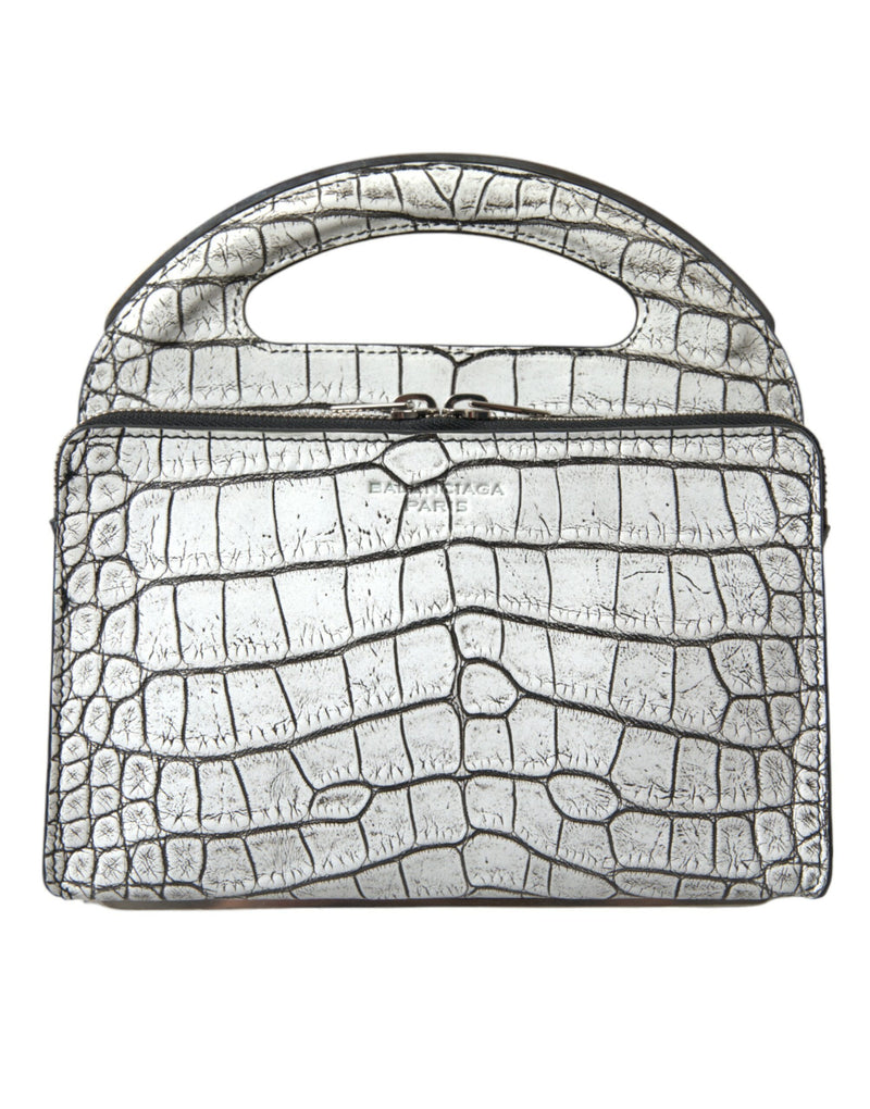 Metallic Silver Alligator Leder Mini -Tasche