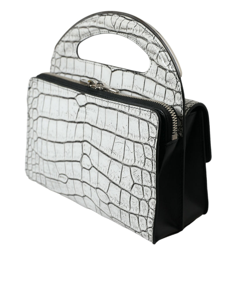 Metallic Silver Alligator Leder Mini -Tasche