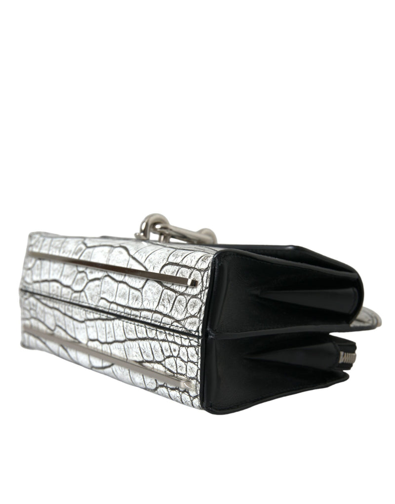 Metallic Silver Alligator Leder Mini -Tasche