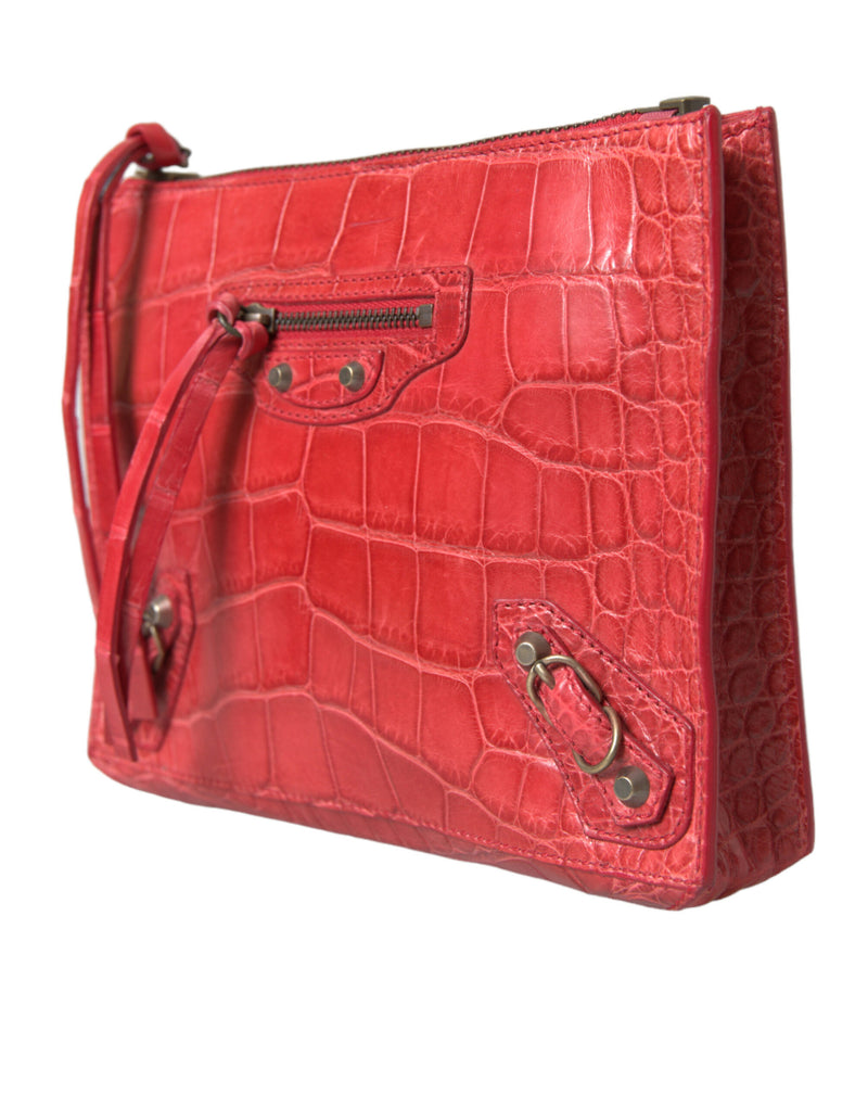 Embrayage en cuir alligator rouge exotique