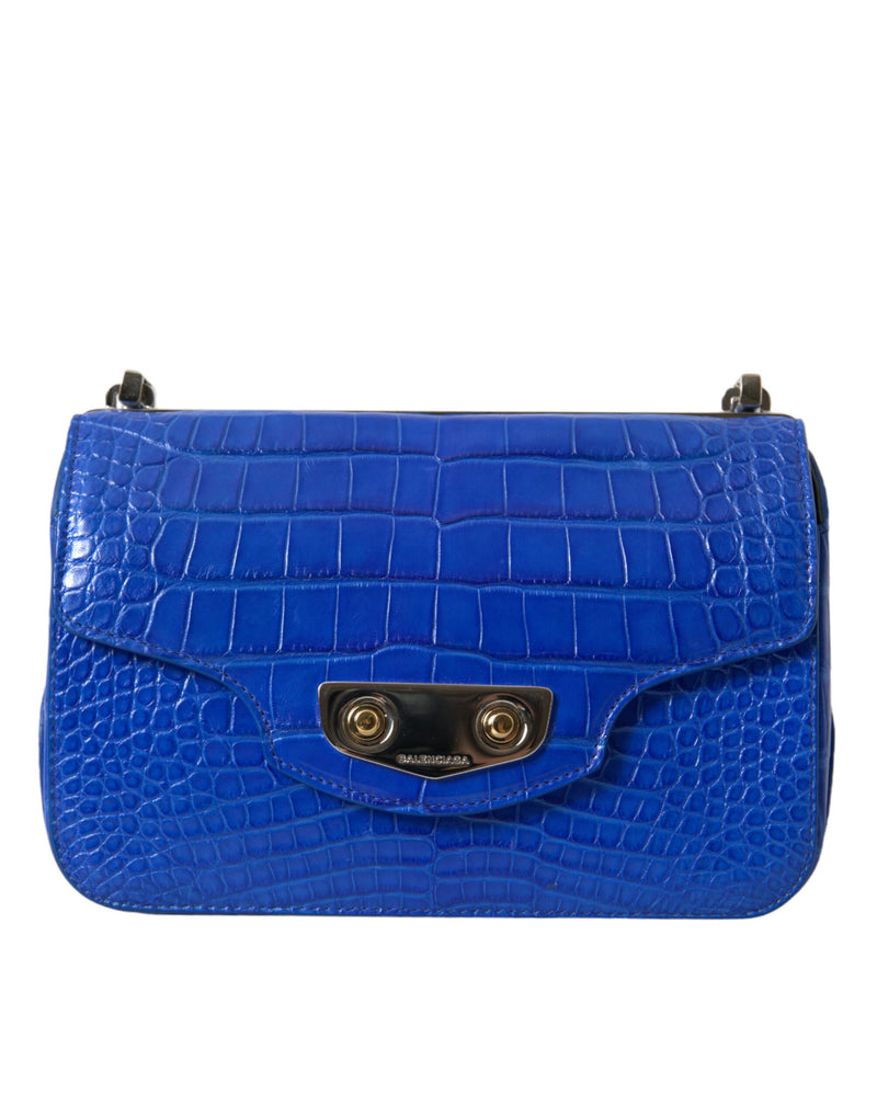 Mini bolso de hombro de piel de cocodrilo - azul elegante