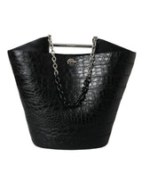 Bolso de cubo maxi de cuero de cocodrilo negro elegante